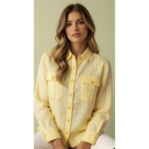 SUNDANCE NWOT Women’s Linen Button-Up Shirt In Lemon-Size Medium
